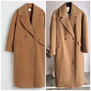 H&M Coat Double-Breasted Dark Beige New